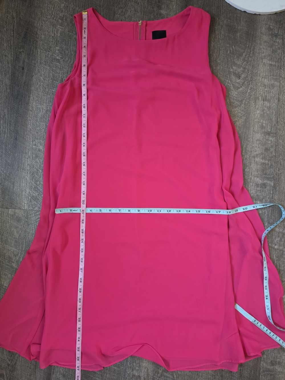Melrose Sheer Overlay Swing Mini Shift Dress Womens 8 Bright Pink Sleeveless Flo - Picture 10 of 12